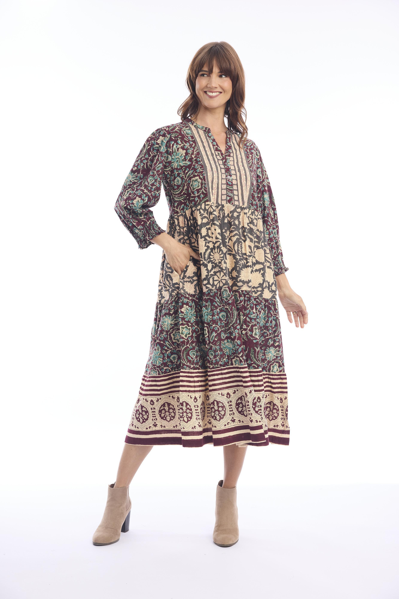 Block Dress Layered Midi Print