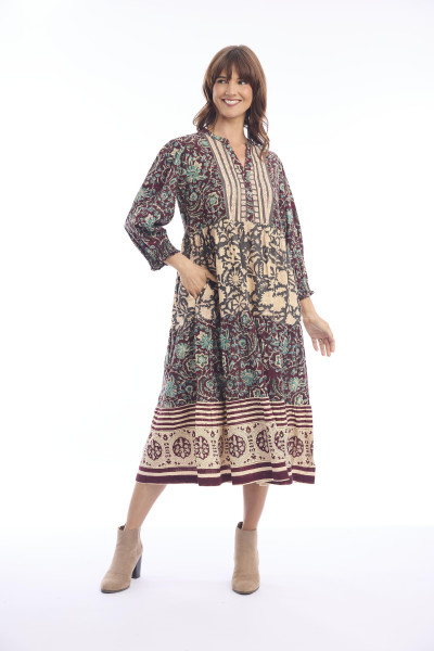 Block Dress Layered Midi Print