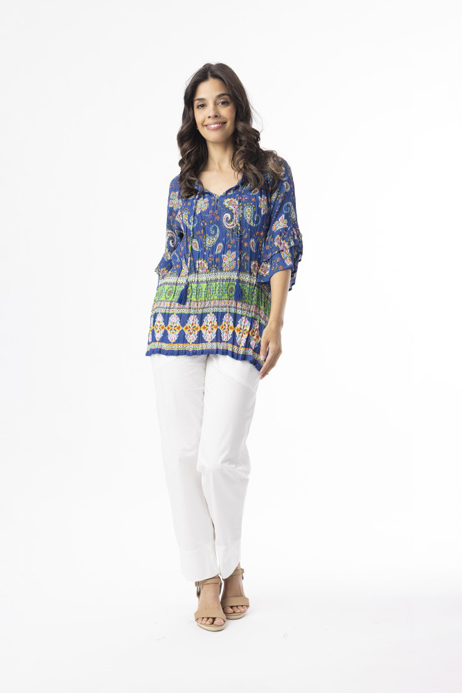 Boho Tops Shape 1 Indian Border Blue