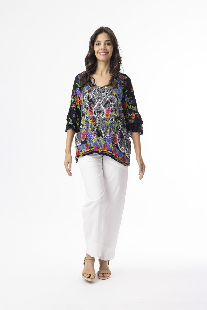 Boho Tops Shape 1 Paisley Panel Black