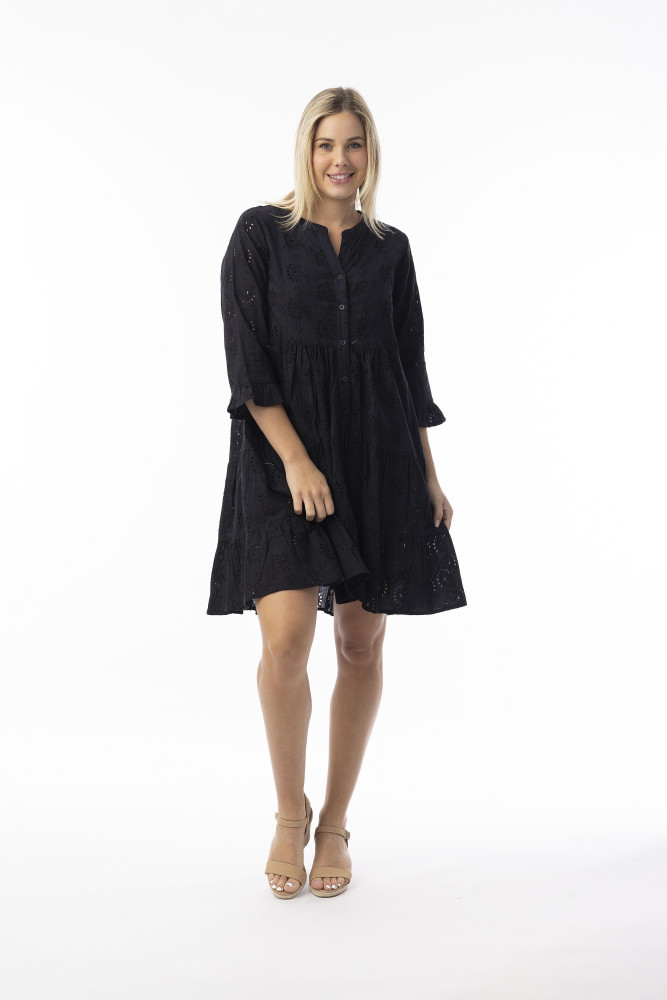 Broderie Essentials Dress Frill Hem and Sleeves Green