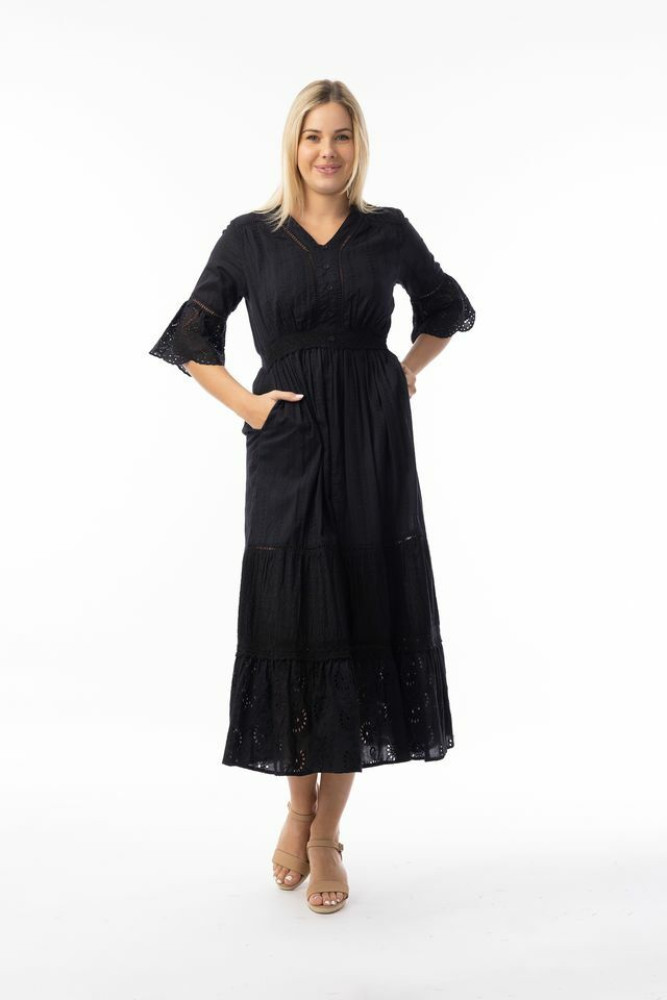 Broderie Essentials Dress Maxi V Black