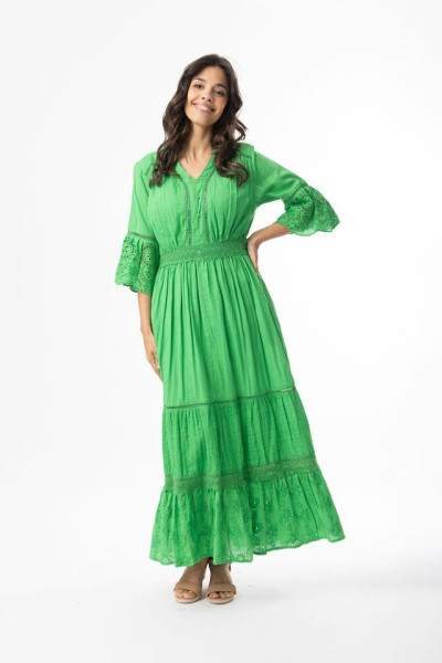 Broderie Essentials Dress Maxi V Green