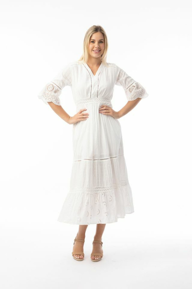 Broderie Essentials Dress Maxi V White