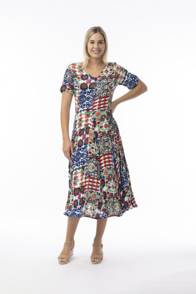 Buzios Dress Godet Short Sleeve Print