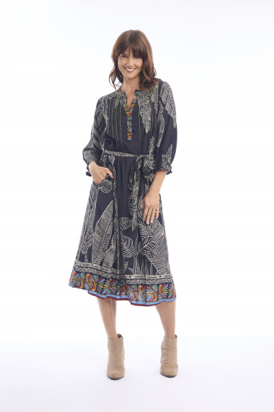 Cancun Dress Pleated Belt Print
