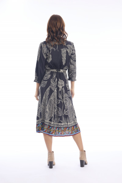 Cancun Dress Pleated Belt Print