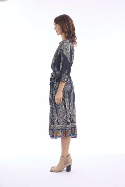 Cancun Dress Pleated Belt Print