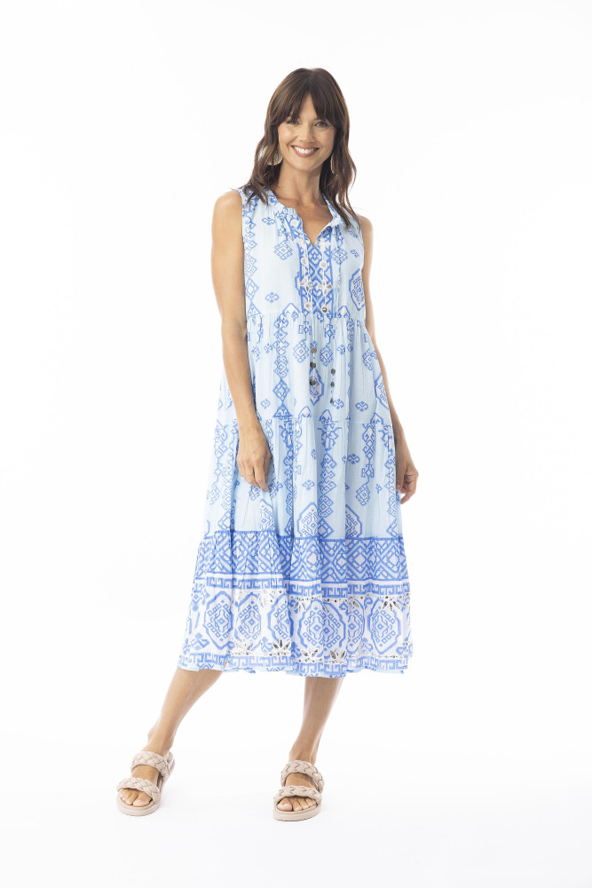Carla Blue Dress Layers Sleeveless Blue