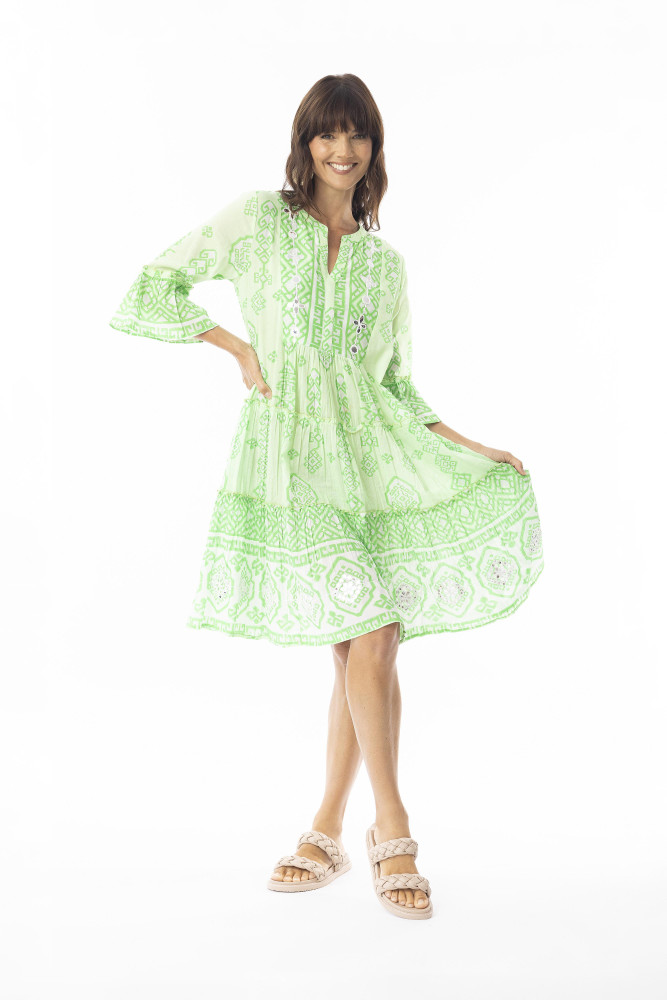 Carla Green Dress Layers Frill Sleeve Green