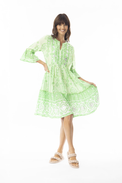Carla Green Dress Layers Frill Sleeve Green