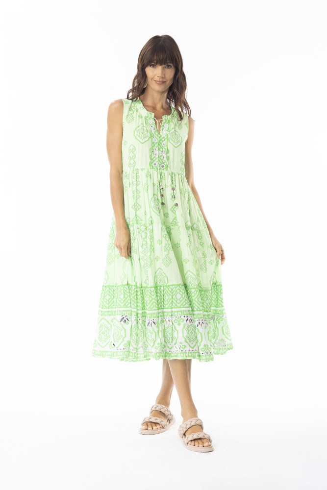 Carla Green Dress Layers Sleeveless Green