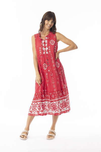 Carla Red Dress Layers Sleeveless Red