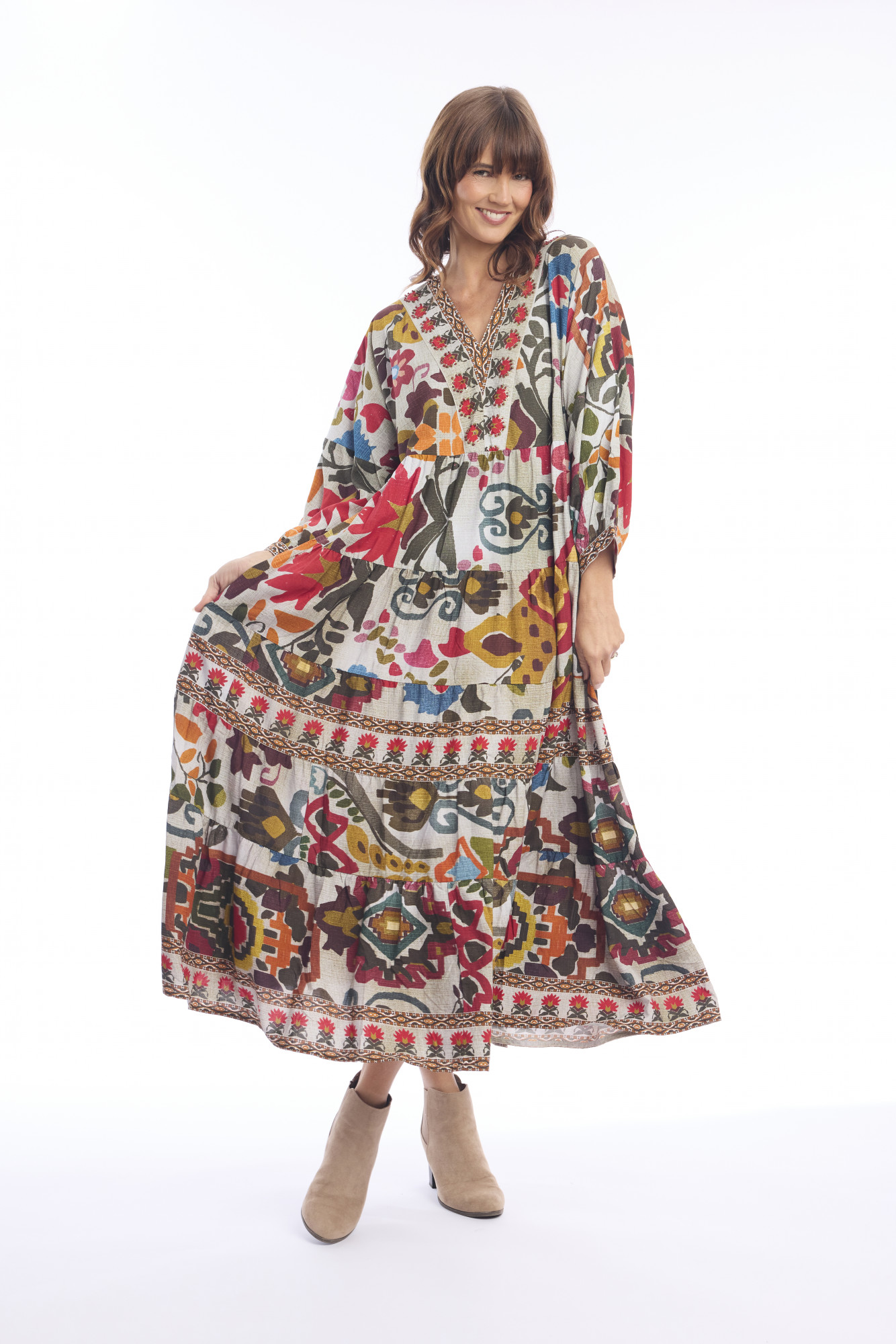 Chateau Eza Dress Maxi V Print