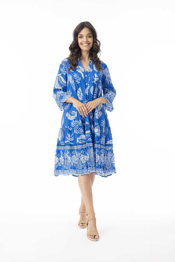 Comodoro Blue Dress Frill Sleeve Ric Rac Blue