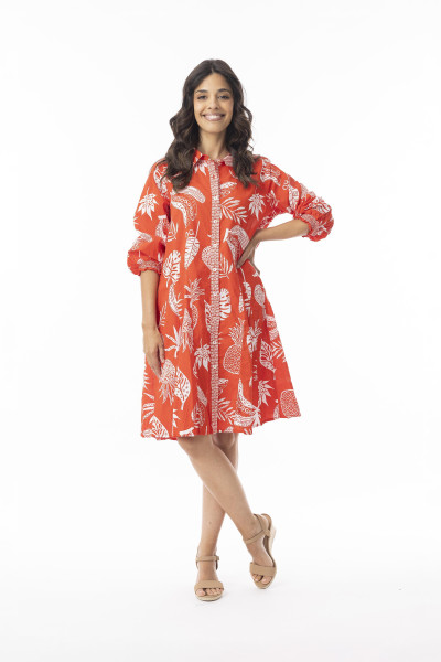 Comodoro Red Dress Collar Buttonthrough Red