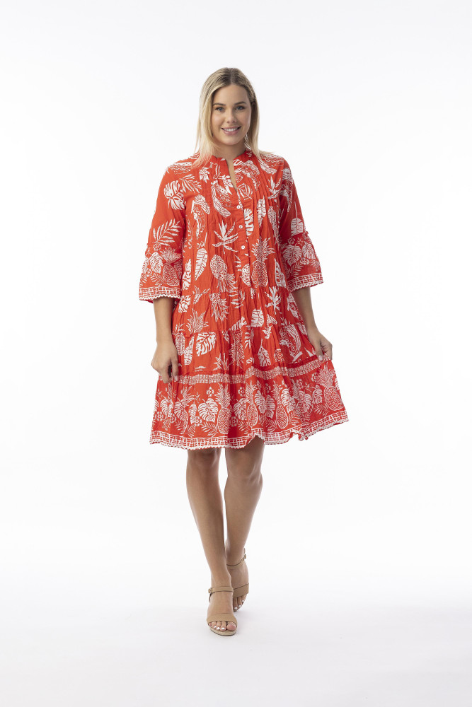 Comodoro Red Dress Frill Sleeve Ric Rac Red