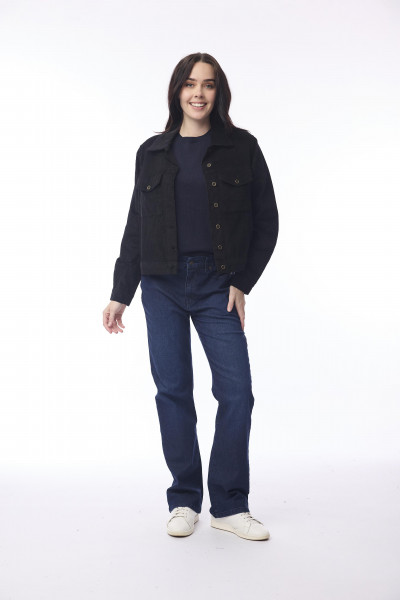 Cord Solid Biker Jacket Black
