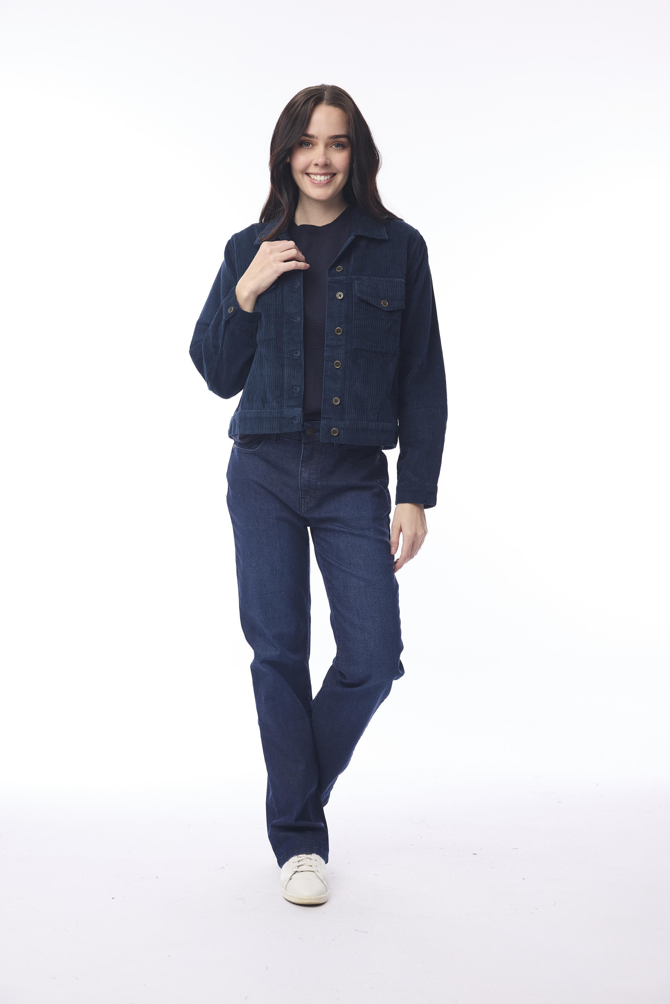 Cord Solid Biker Jacket Navy