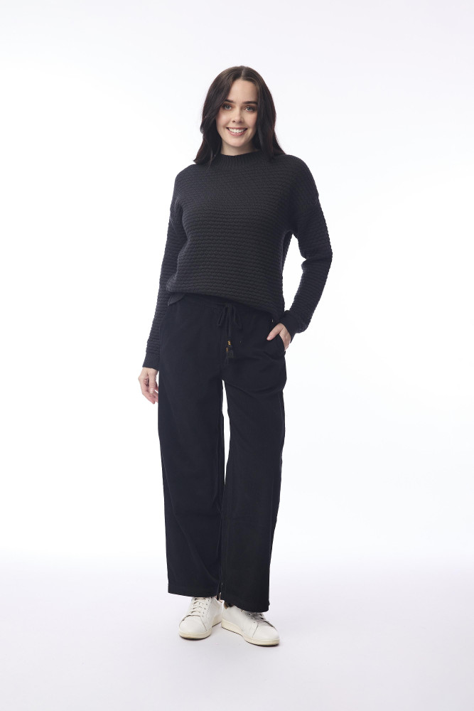 Cord Solid Pant Wide Leg Black