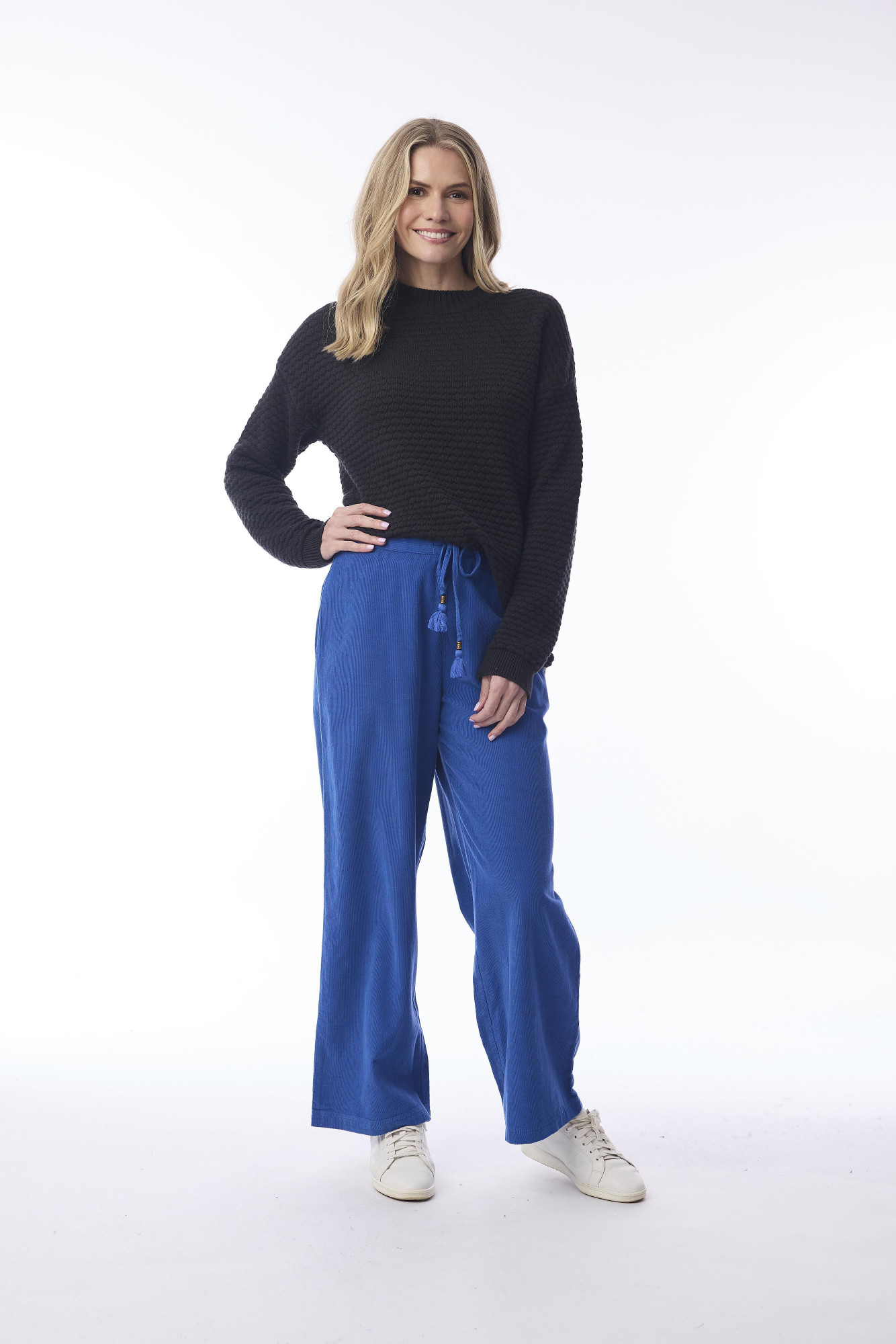 Cord Solid Pant Wide Leg Cobalt