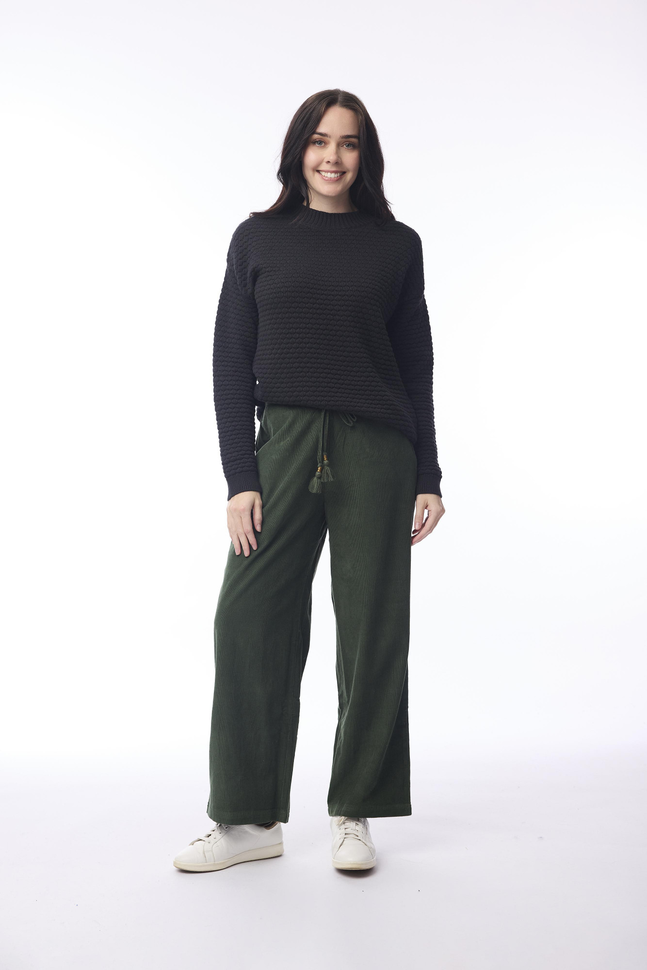 Cord Solid Pant Wide Leg Military