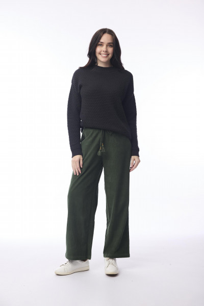 Cord Solid Pant Wide Leg Military