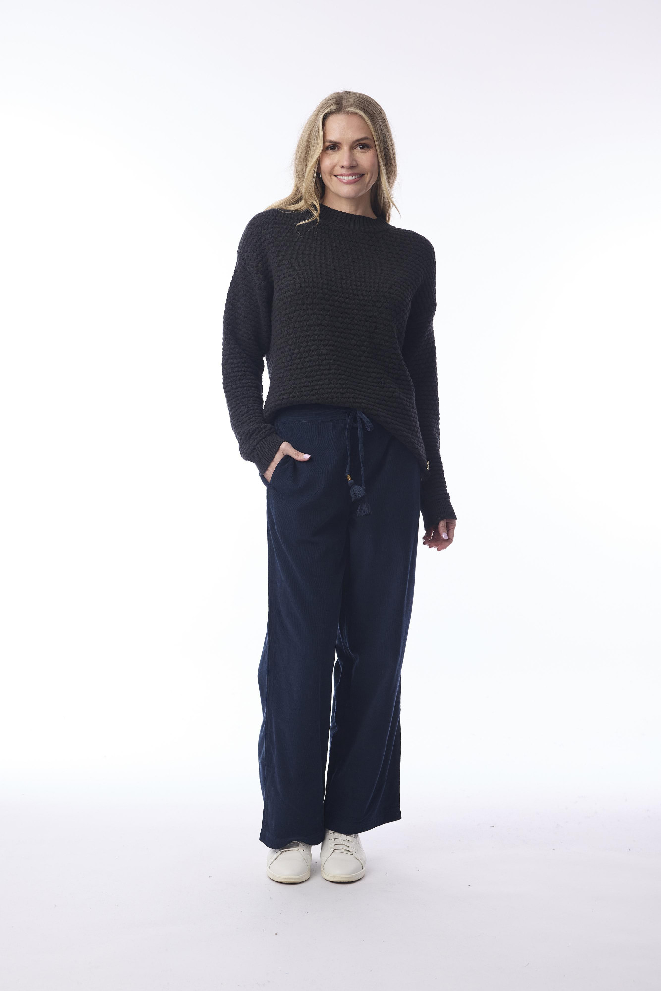 Cord Solid Pant Wide Leg Navy