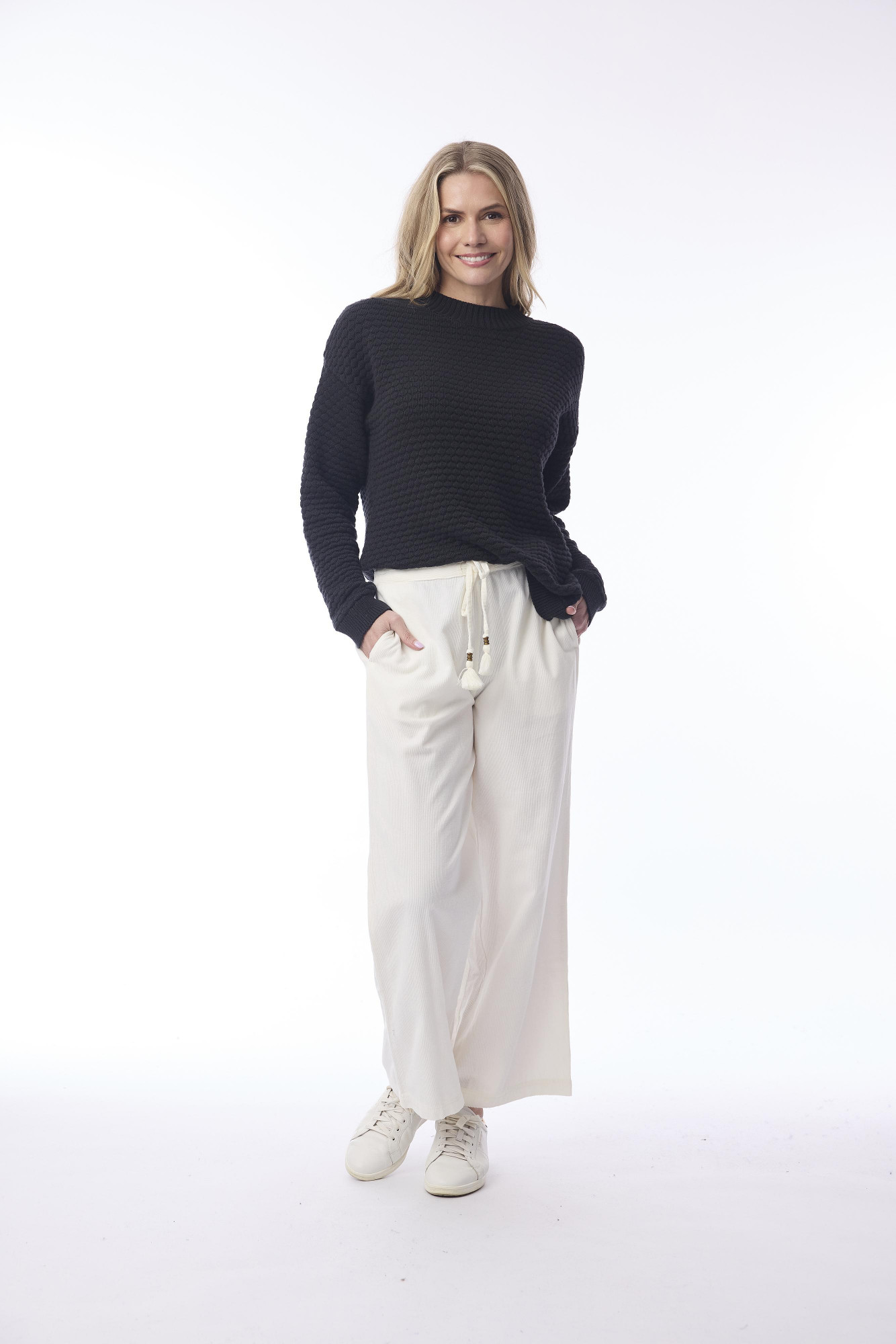Cord Solid Pant Wide Leg Winter White