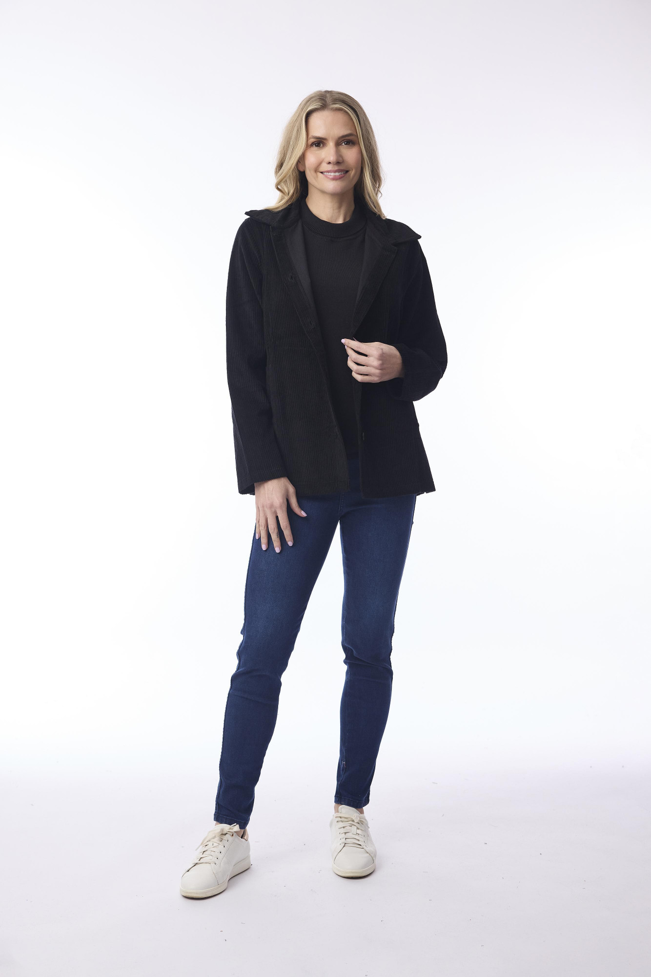 Cord Solid Shacket Black