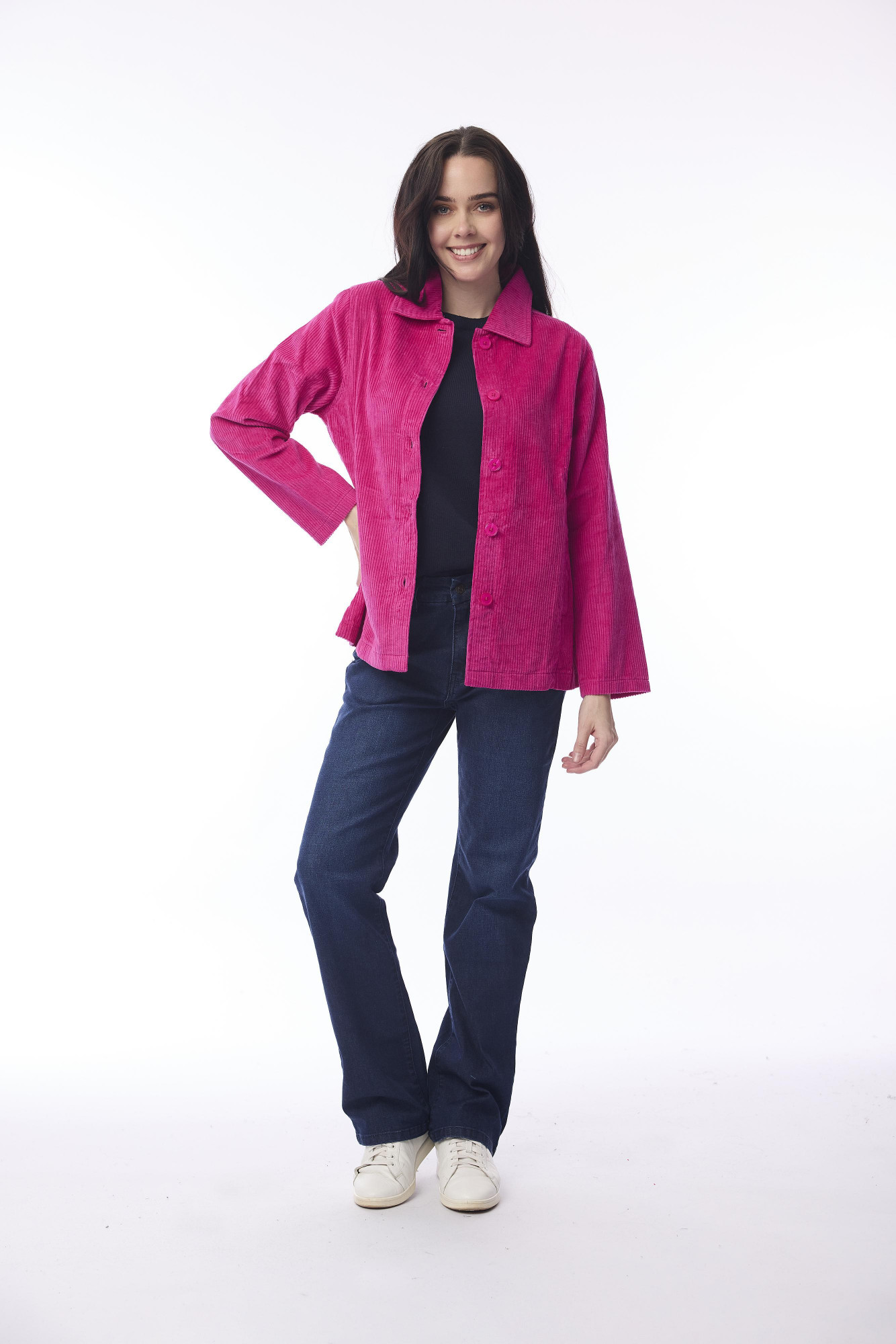Cord Solid Shacket Hot Pink