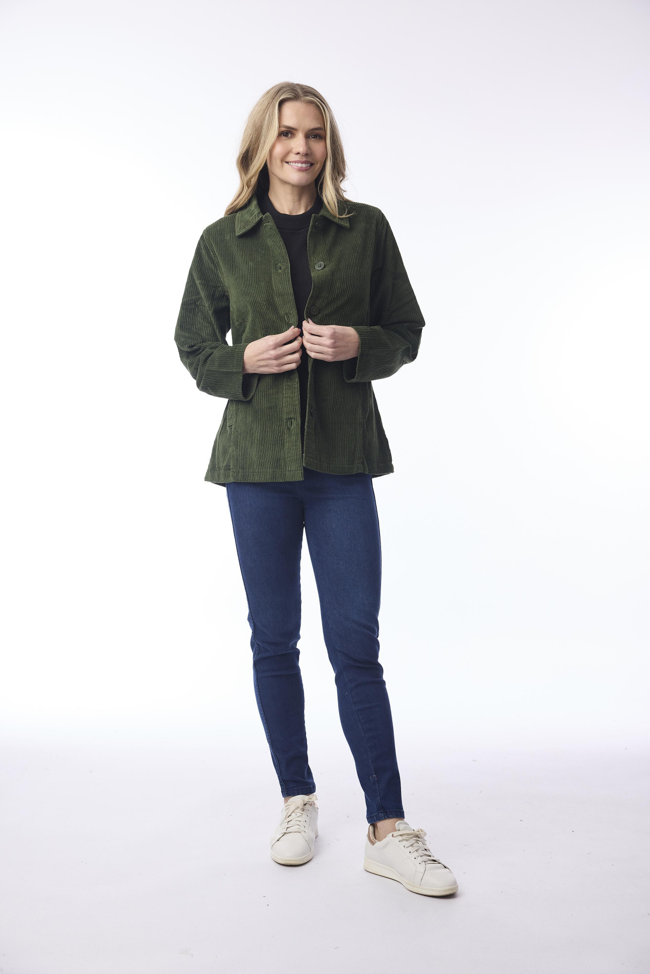 Cord Solid Shacket Military