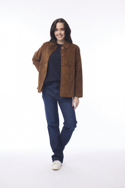 Cord Solid Shacket Tan