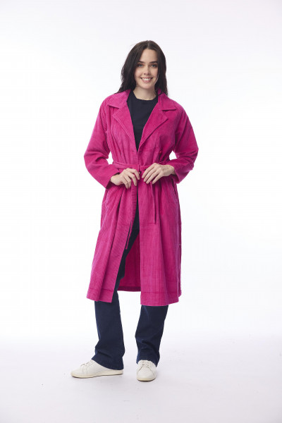 Cord Solid Trench Hot Pink