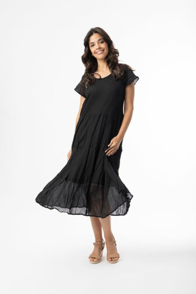 Cotton Gauze Essentials Dress Bias Pockets Black