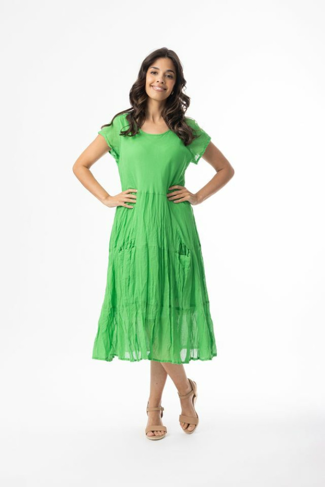 Cotton Gauze Essentials Dress Bias Pockets Green