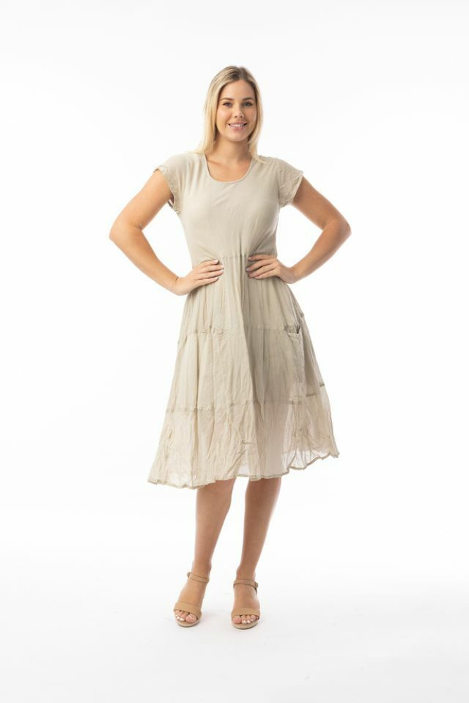 Cotton Gauze Essentials Dress Bias Pockets Sand