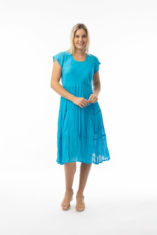 Cotton Gauze Essentials Dress Bias Pockets TURQ