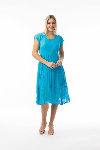 Cotton Gauze Essentials Dress Bias Pockets TURQ