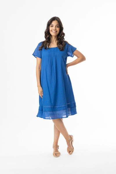 Cotton Gauze Essentials Dress Frill Hem Blue