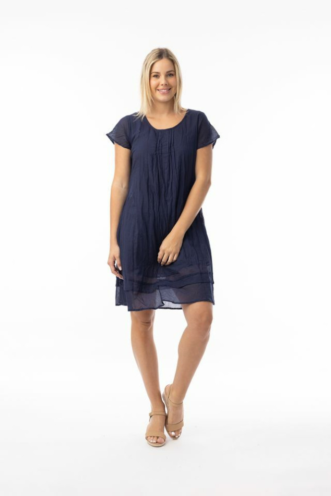 Cotton Gauze Essentials Dress Frill Hem Navy