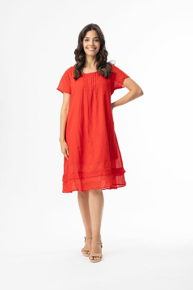 Cotton Gauze Essentials Dress Frill Hem Red