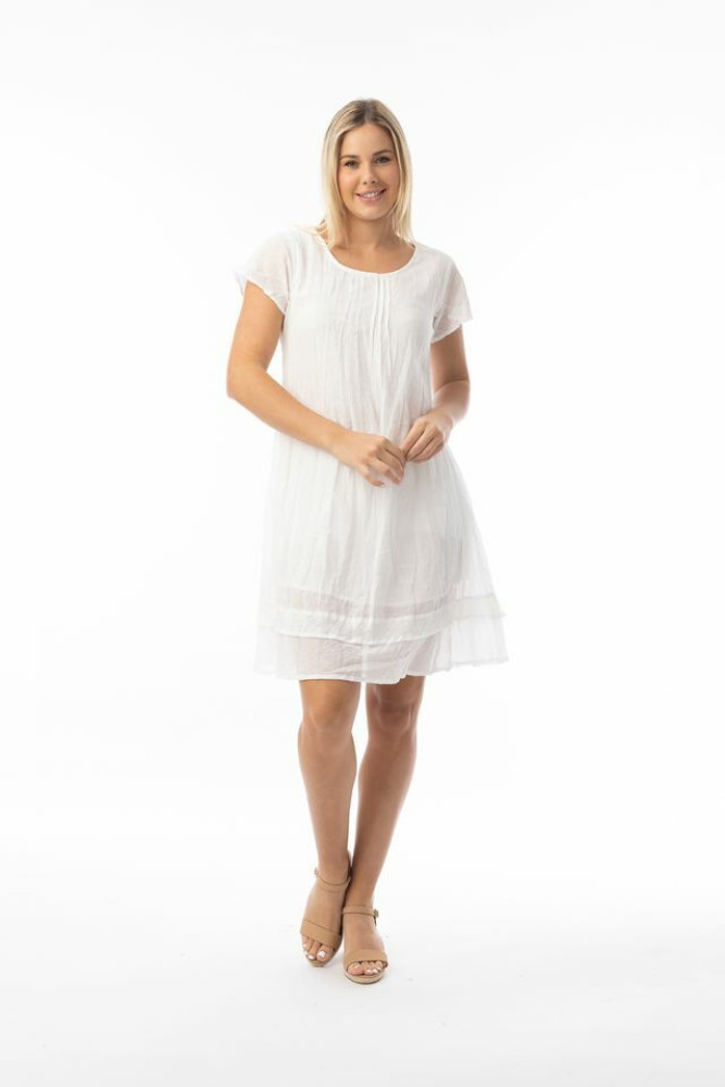 Cotton Gauze Essentials Dress Frill Hem White