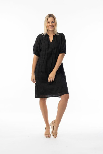 Cotton Gauze Essentials Dress Pleated Black