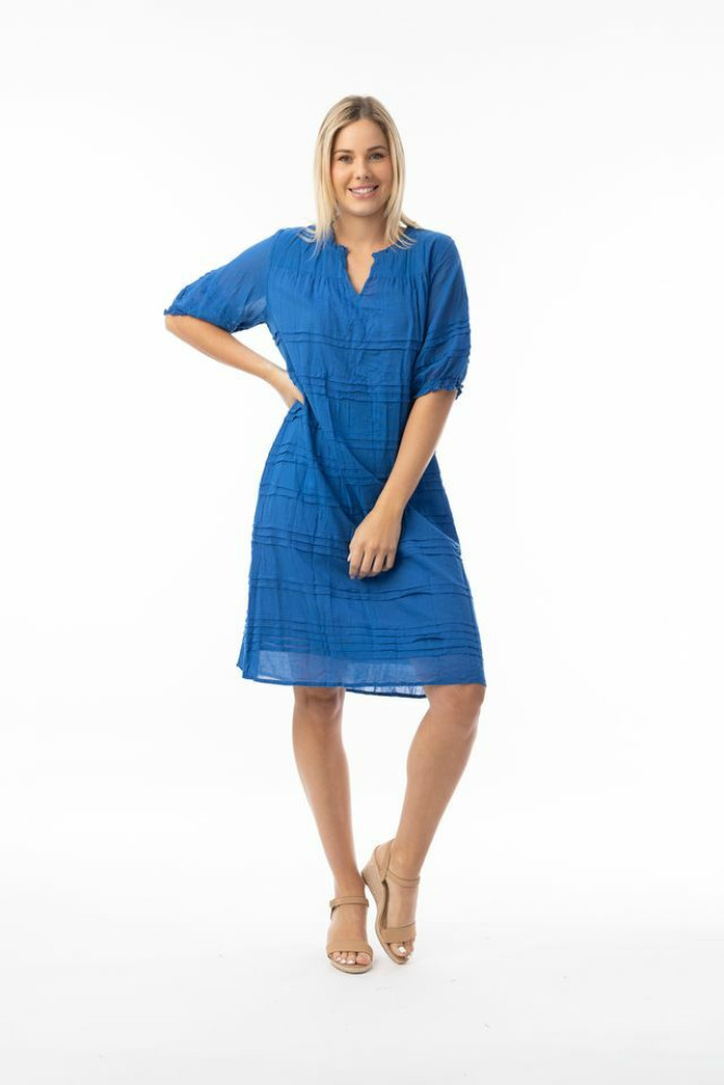 Cotton Gauze Essentials Dress Pleated Blue