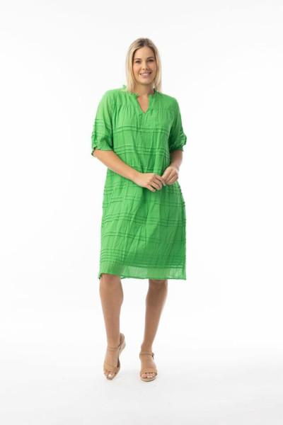 Cotton Gauze Essentials Dress Pleated Green