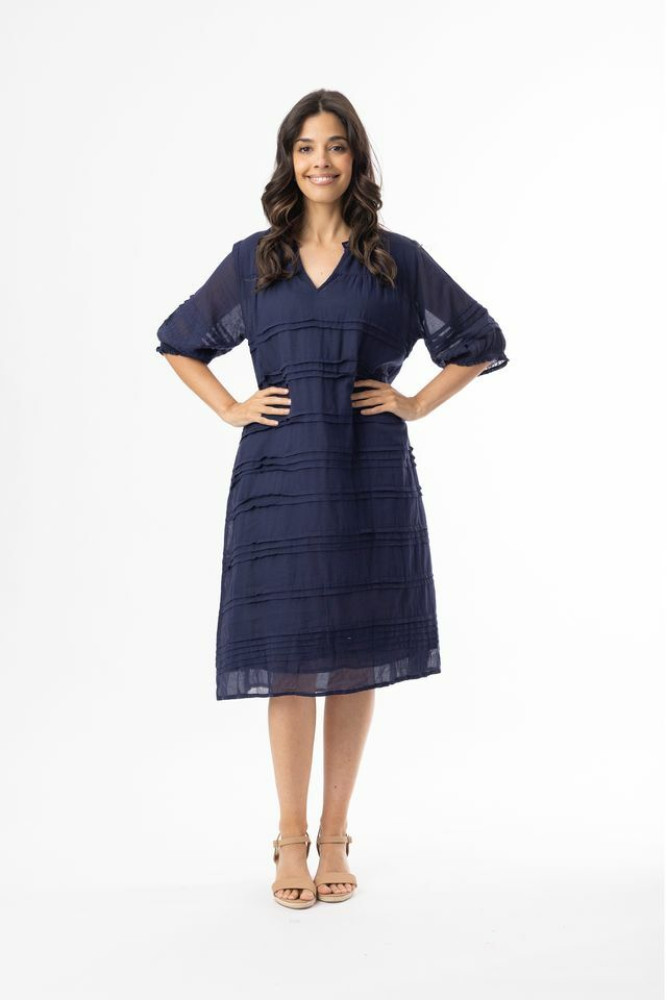 Cotton Gauze Essentials Dress Pleated Navy