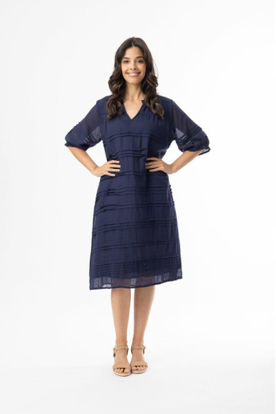 Cotton Gauze Essentials Dress Pleated Navy