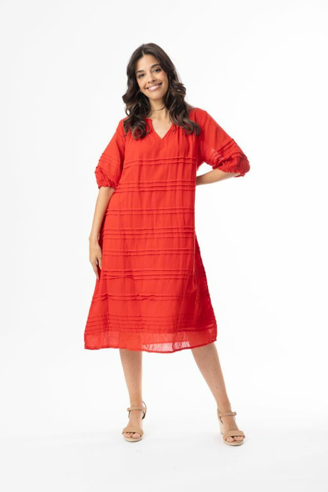 Cotton Gauze Essentials Dress Pleated Red