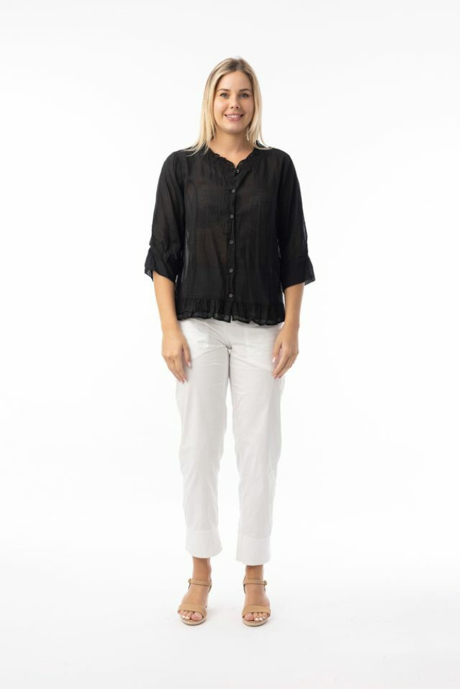 Cotton Gauze Essentials Top Buttonthrough Black